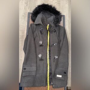 Calvin Klein Charcoal Coat with Black Faux Fur